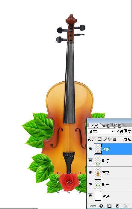 photoshop 用玫瑰装饰吉它效果