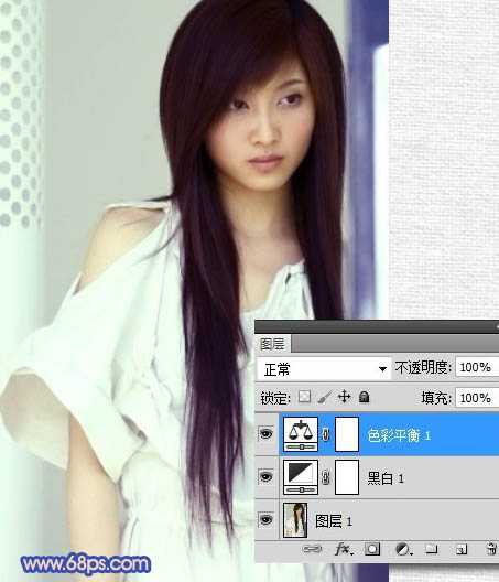 Photoshop将室内美女照片调成柔美的淡紫色