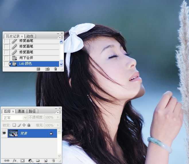 Photoshop使用LAB模式为偏暗的美女图片调出通透的阿宝色效果