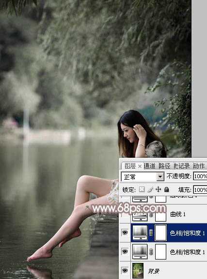 Photoshop将水边的美女加上梦幻的中性淡褐色