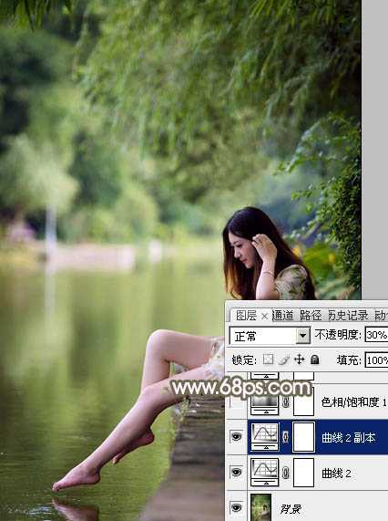 Photoshop将河景美女图片打造甜美的红褐色