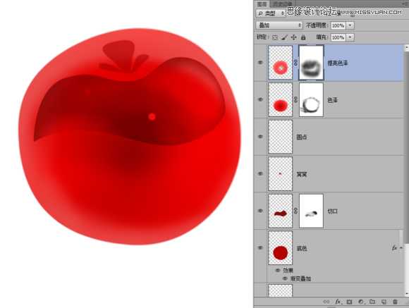 Photoshop绘制晶莹剔透有质感的红色水晶樱桃