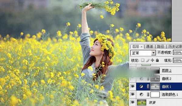 Photoshop调出甜美的淡绿色油菜花人物图片教程