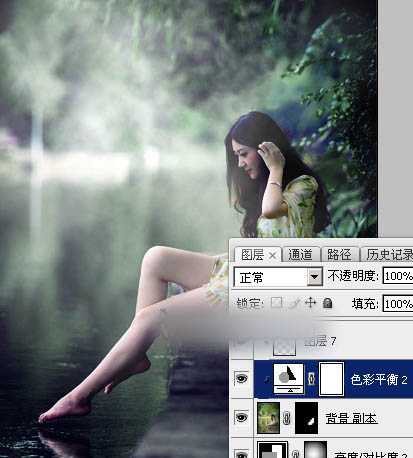 Photoshop将春季人物图片打造出唯美的古典暗绿色效果教程