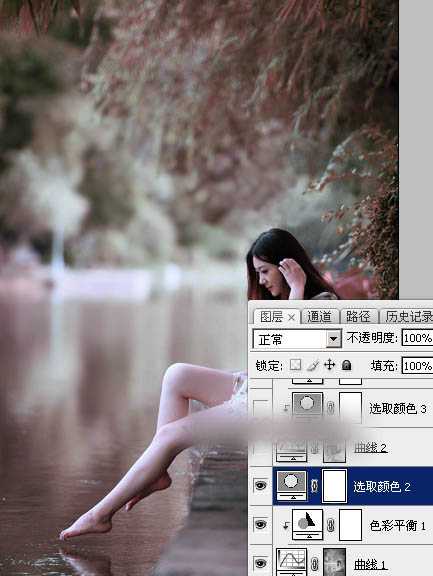 Photoshop将水景人物图片打造唯美的中性红褐色效果教程